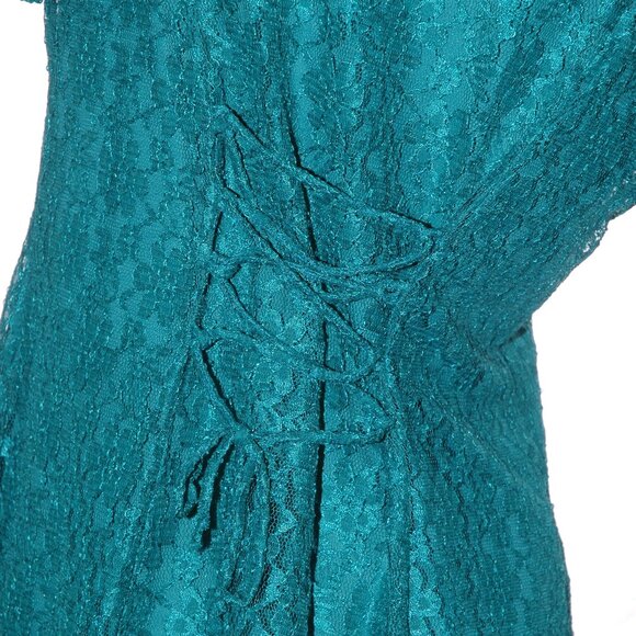Lace DRESS & BOLERO 2 Pc. Set Vittoria Virini Teal Aqua Green Floral Vtg 80s-90s - Picture 7 of 9